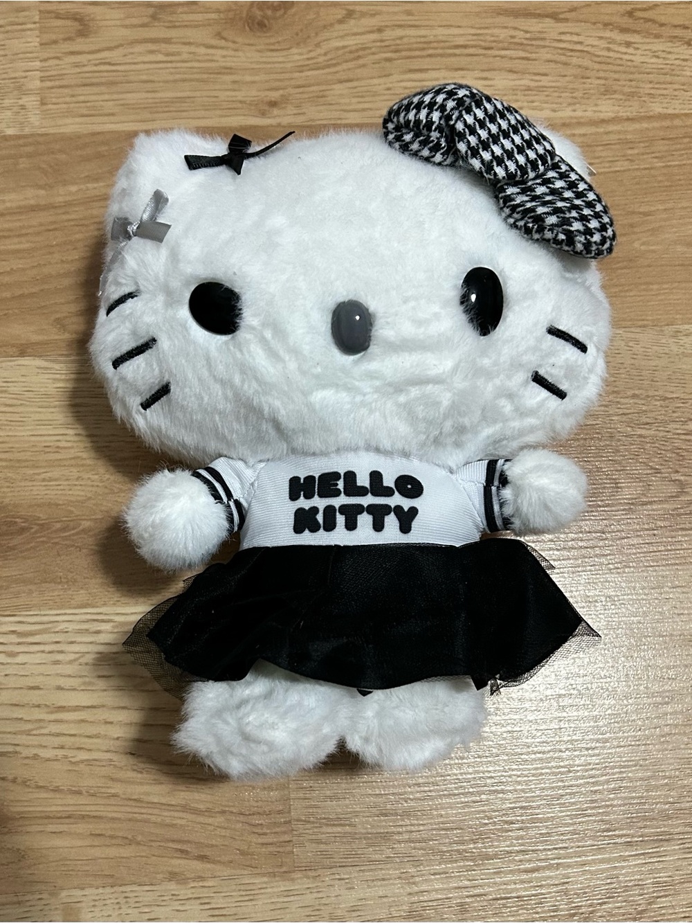 Hello Kitty Plush in White and Black with Houndstooth Bow